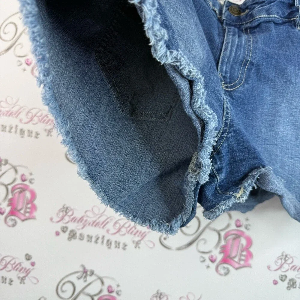 Mystyle shorts Jean stripes side Dark Blue Denim Shorts with Red Side Stripe